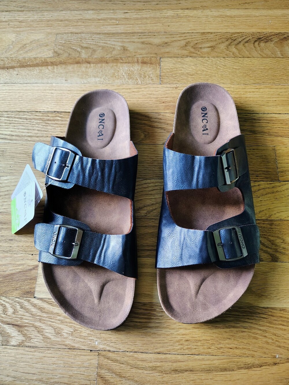 Oncai Women’s Black Double-Buckle Slide Sandals with Cushioned Footbed Size 11